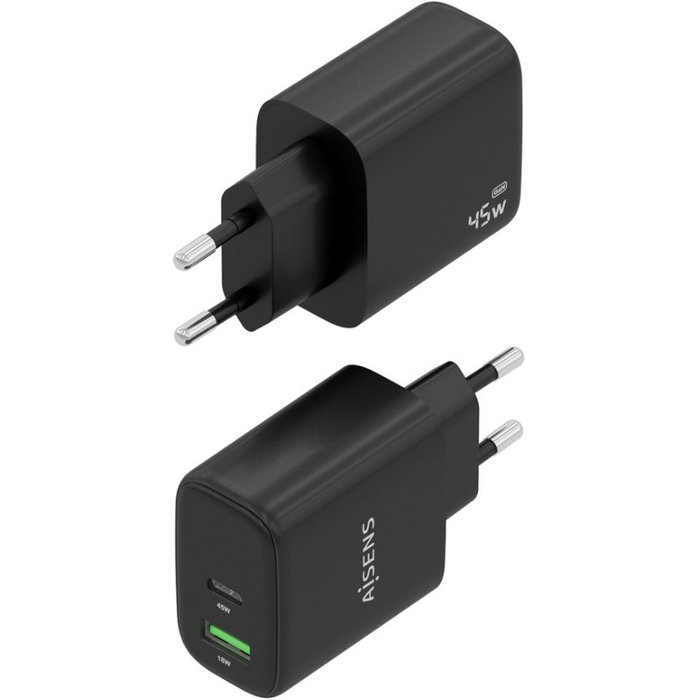 Aisens Cargador GaN 45W con USB-C y USB-A, Negro Aisens Cargador GaN 45W con USB-C y USB-A, Negro